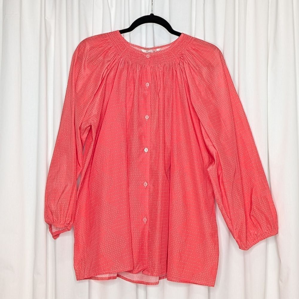 Tucker Classic Blouse Clay Mosaic in Silk Cotton Pink Polka Dots Long Sleeve